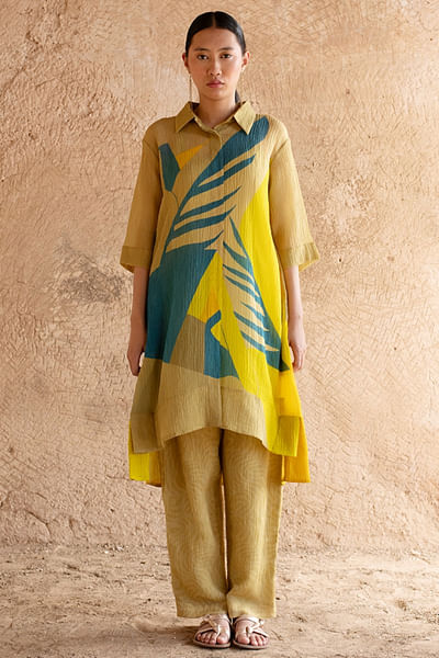 Deep yellow printed tunic set