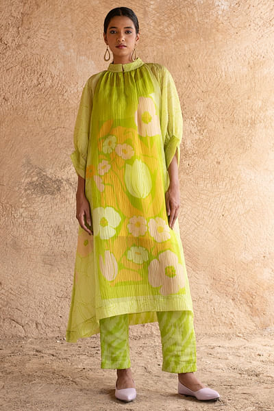 Lime green printed kurta set