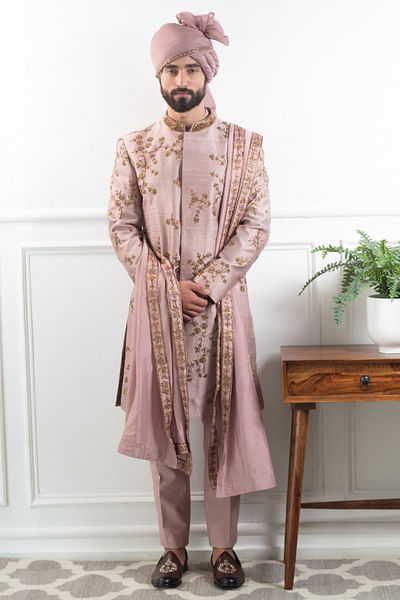 Mauve embroidered sherwani set