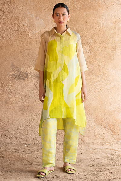 Lime green printed tunic set