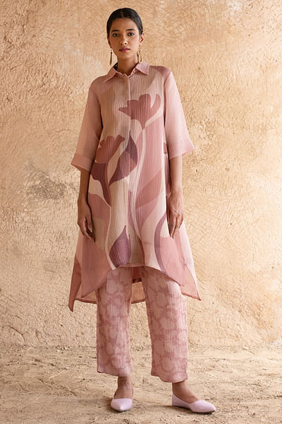 Mauve abstract printed tunic set