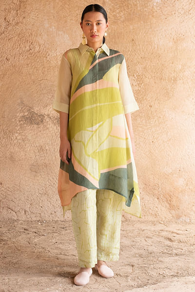 Light green printed tunic set