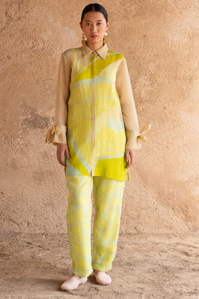 Lime yellow abstract printed co-ords