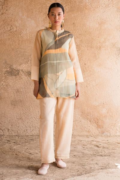 Faded peach abstract printed co-ords