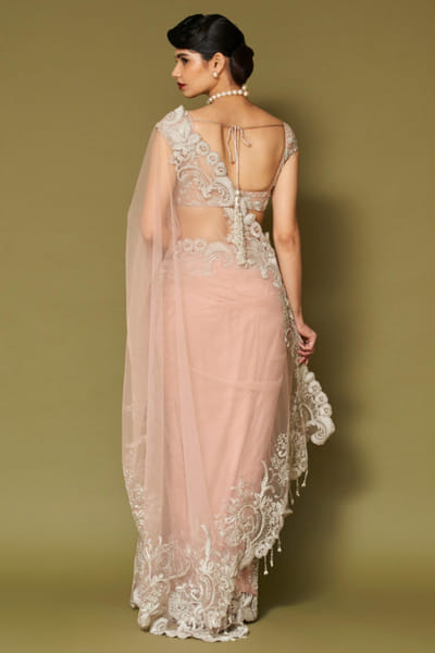 Devnaagri Blush pink zari embroidered sari set DEVNAPR26D143040