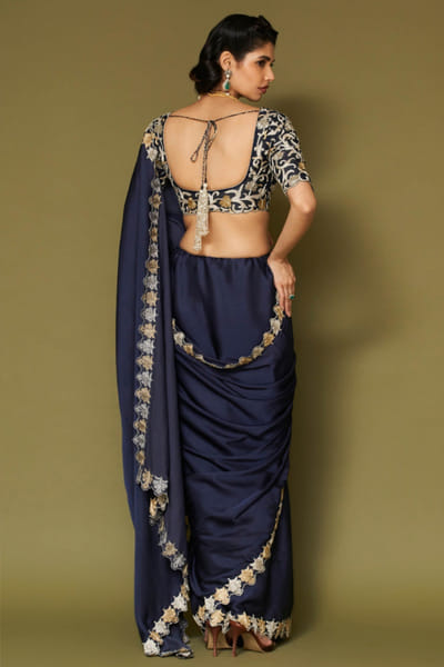 Devnaagri Midnight navy zari embroidered sari set DEVNAPR26D143043