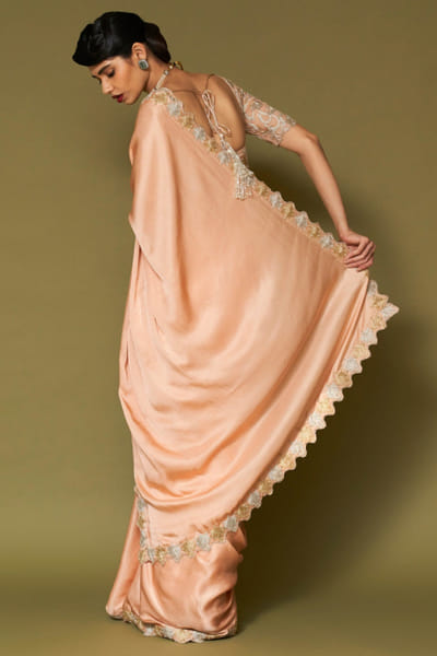 Devnaagri Apricot zari embroidered sari set DEVNAPR26D143042