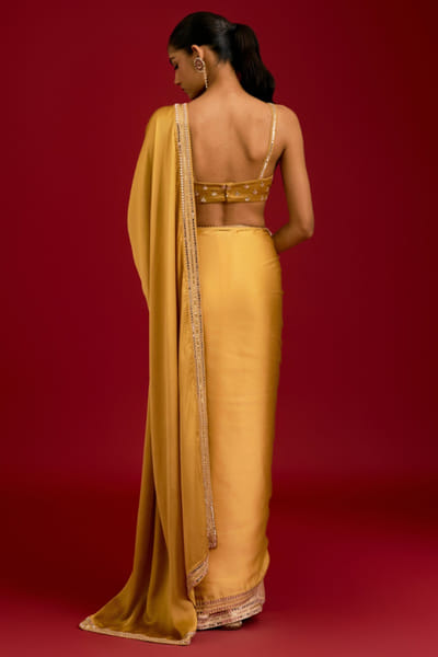 Devnaagri Mustard ombre dori sequin embroidered sari set DEVDEC25D234565