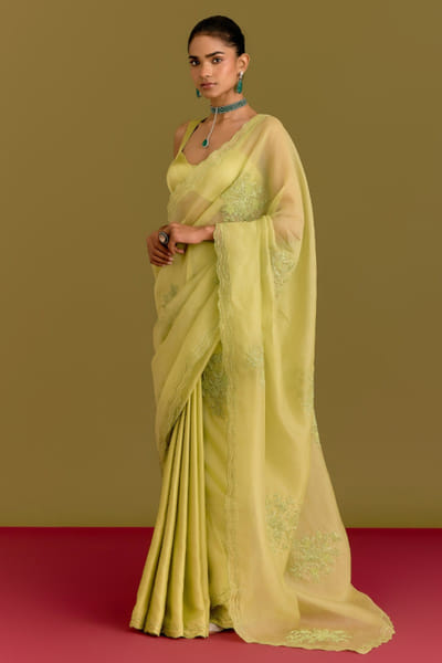 Devnaagri Green dori embroidered sari set DEVNJUN26D246671