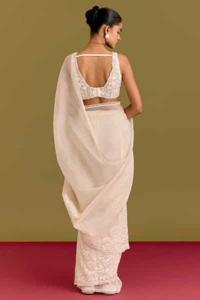 Devnaagri Ivory dori embroidered sari set DEVNJUN26D246675