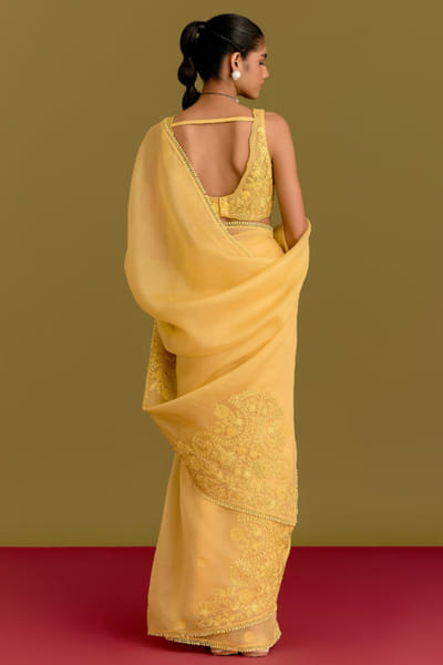 Devnaagri Yellow dori embroidered sari set DEVNJUN26D246674