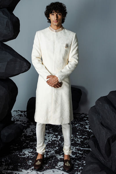 Ivory hand embroidered sherwani set