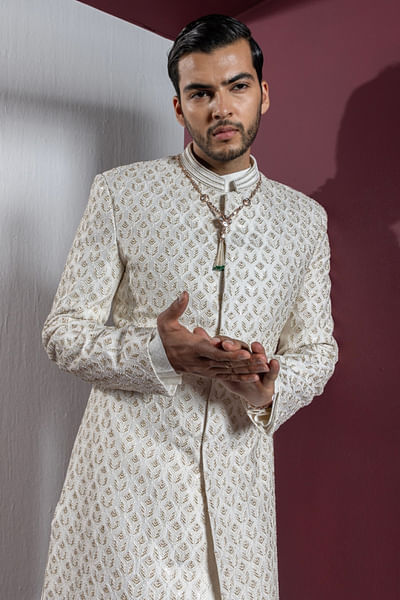 Ivory hand embroidery sherwani set