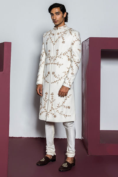 Ivory jaal hand embroidered sherwani set