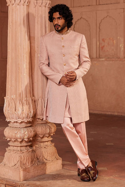 Pink cutdana hand embroidered sherwani set