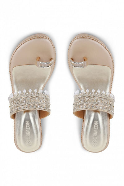 Silver embroidered and diamond studded wedges