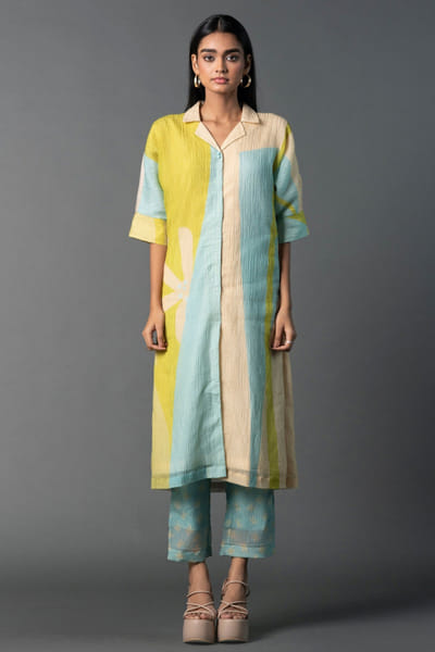 Pastel blue and cream printed tunic set