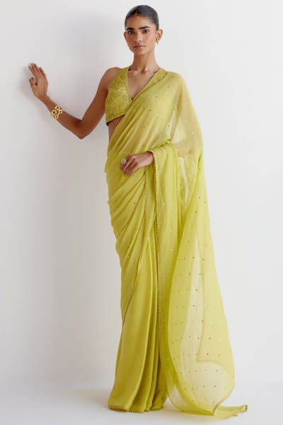 Devnaagri Green mukaish work sari set DEVAPR25D123437