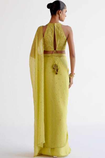 Devnaagri Green mukaish work sari set DEVAPR25D123437