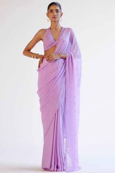 Devnaagri Lilac mukaish work sari set DEVAPR25D123438