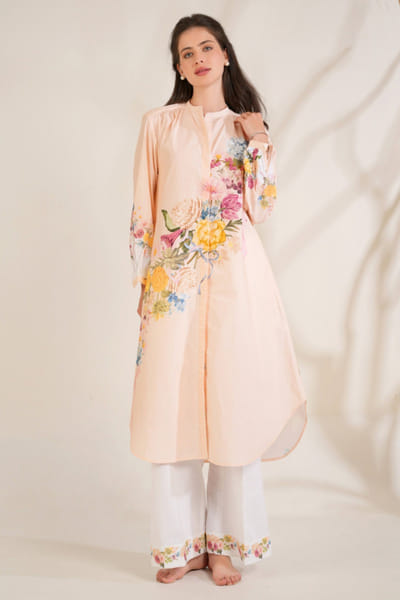 Moh India Nude peach floral printed kurta set MOHIJUN26D148120