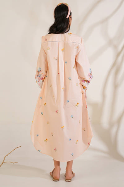 Moh India Nude peach floral printed shirt dress MOHIJUN26D148118