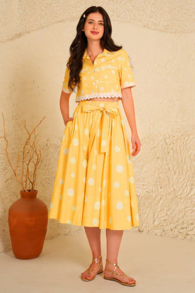 Moh India Yellow polka dot printed skirt set MOHIJUN26D148124