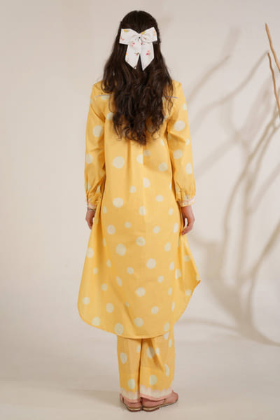 Moh India Yellow polka dot printed co-ord set MOHIJUN26D148121