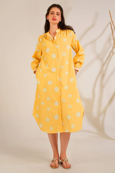 Moh India Yellow polka dot printed shirt dress MOHIJUN26D148117
