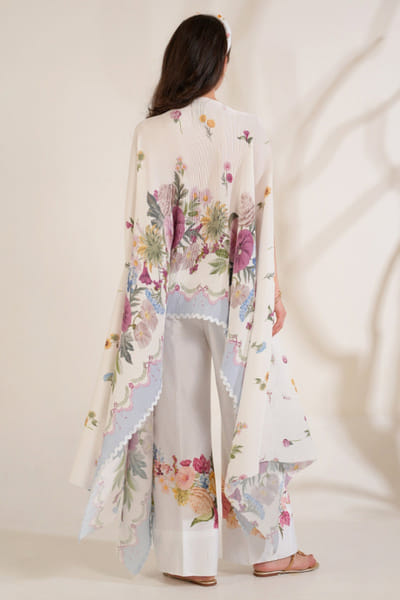 Moh India Ivory floral printed cape MOHIJUN26D148136