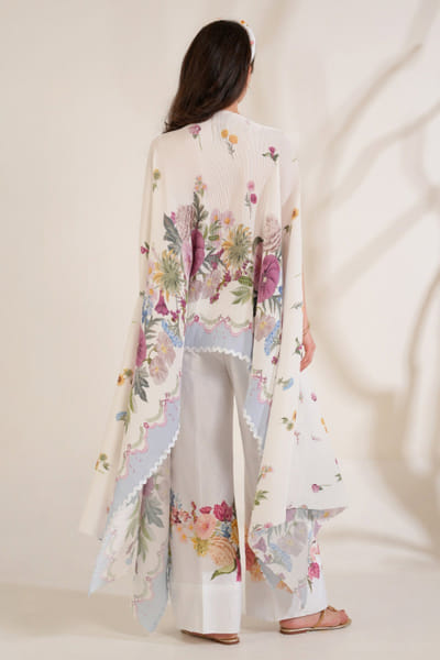 Moh India Ivory floral printed cape set MOHIJUN26D148141