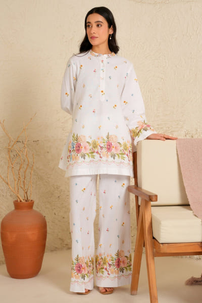 Moh India White floral printed tunic set MOHIJUN26D148125