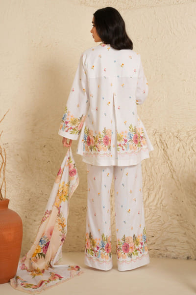 Moh India White floral printed tunic set MOHIJUN26D148125