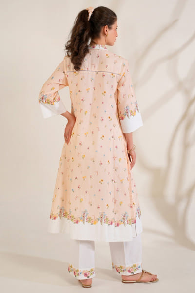 Moh India Nude peach floral print kurta set MOHIJUN26D148135