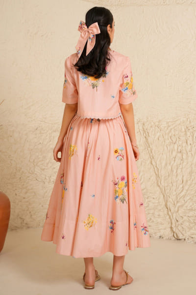 Moh India Nude pink floral printed skirt set MOHIJUN26D148123