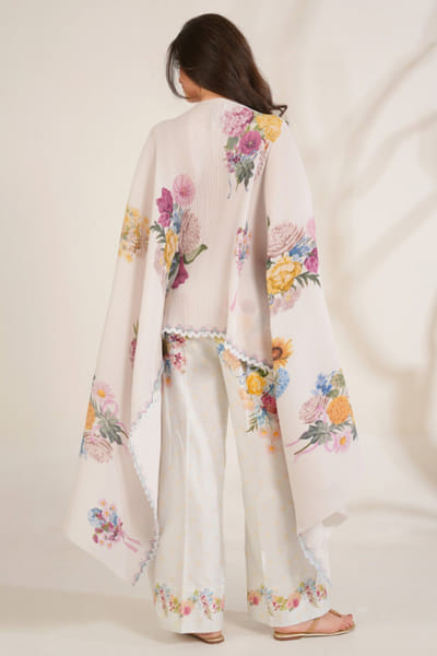 Moh India White floral printed cape MOHIJUN26D148138