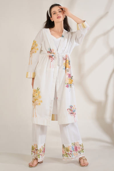 Moh India White floral print overlay co-ord set MOHIJUN26D148129