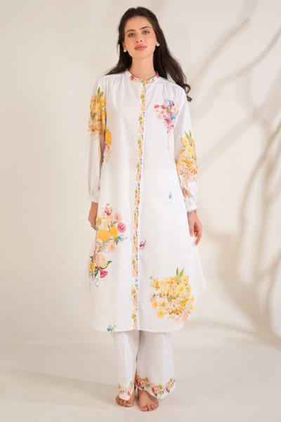 Moh India White floral printed co-ord set MOHIJUN26D148122