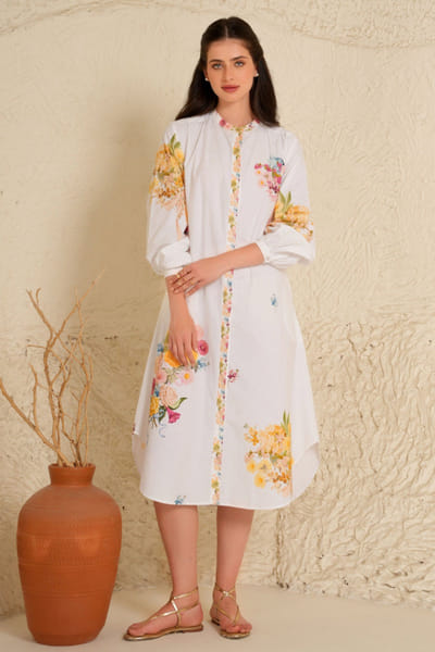 Moh India White floral printed shirt dress MOHIJUN26D148119