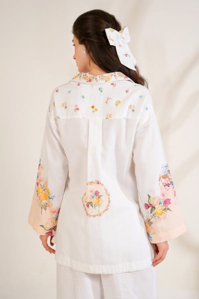 Moh India White floral printed shirt tunic set MOHIJUN26D148127