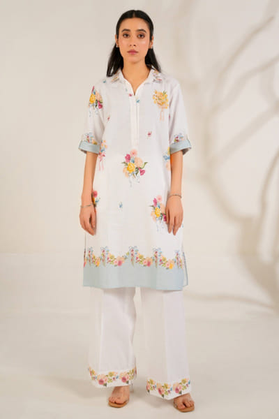 Moh India White floral printed kurta set MOHIJUN26D148132