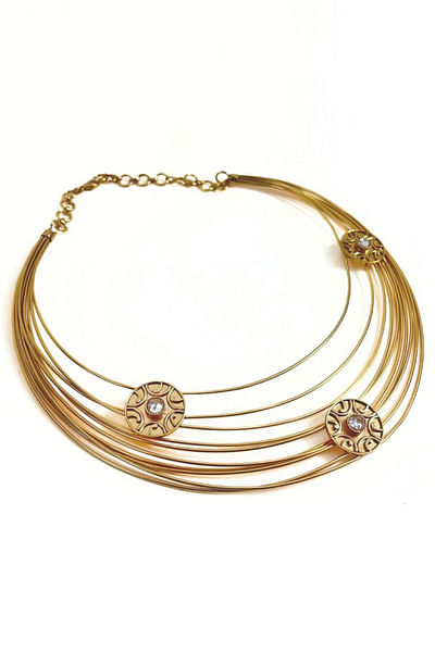 Gold and white crystal orbit necklace