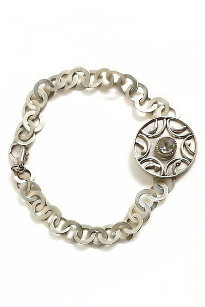 Silver and white crystal amulet bracelet