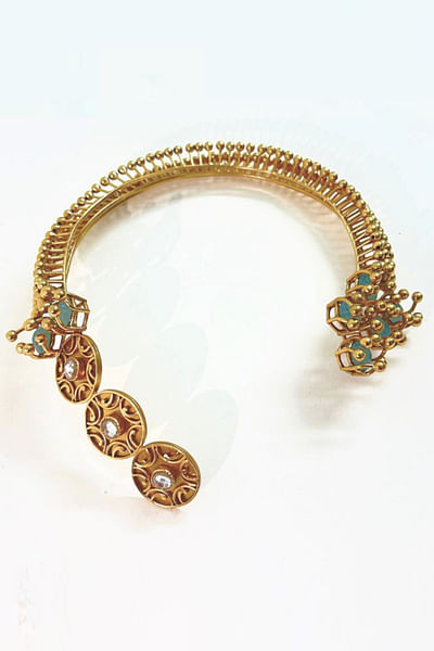 Gold crystal and turquoise coil choker