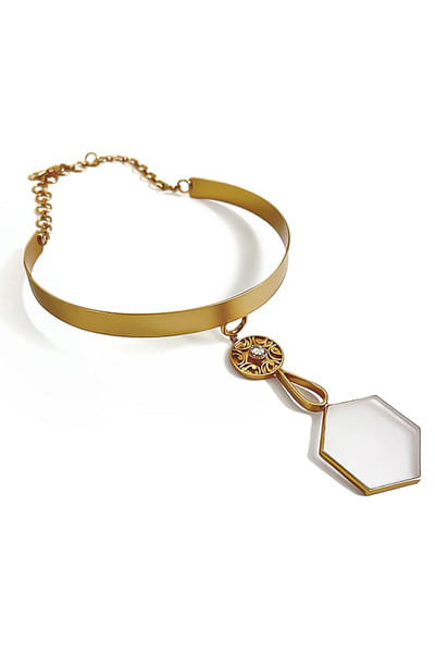 Gold and white opaque acrylic hexagon choker