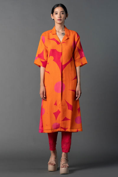 Orange floral printed tunic set