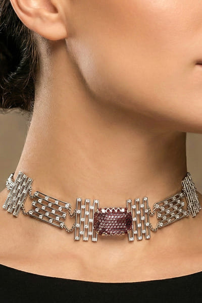Silver embellished choker necklace
