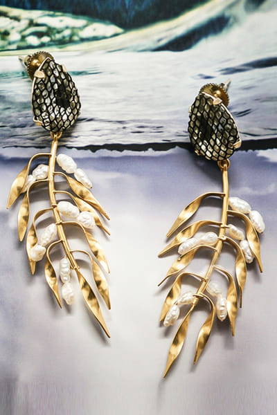 Gold leaf embellished drop earrings