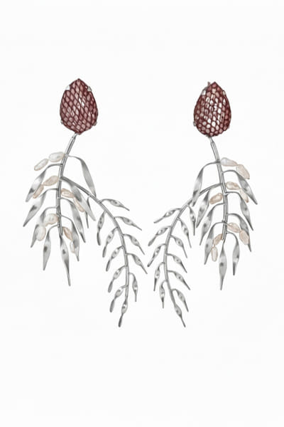 Silver leaf embellished earrings