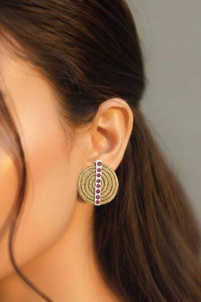 Gold disc and stone embellished earrings